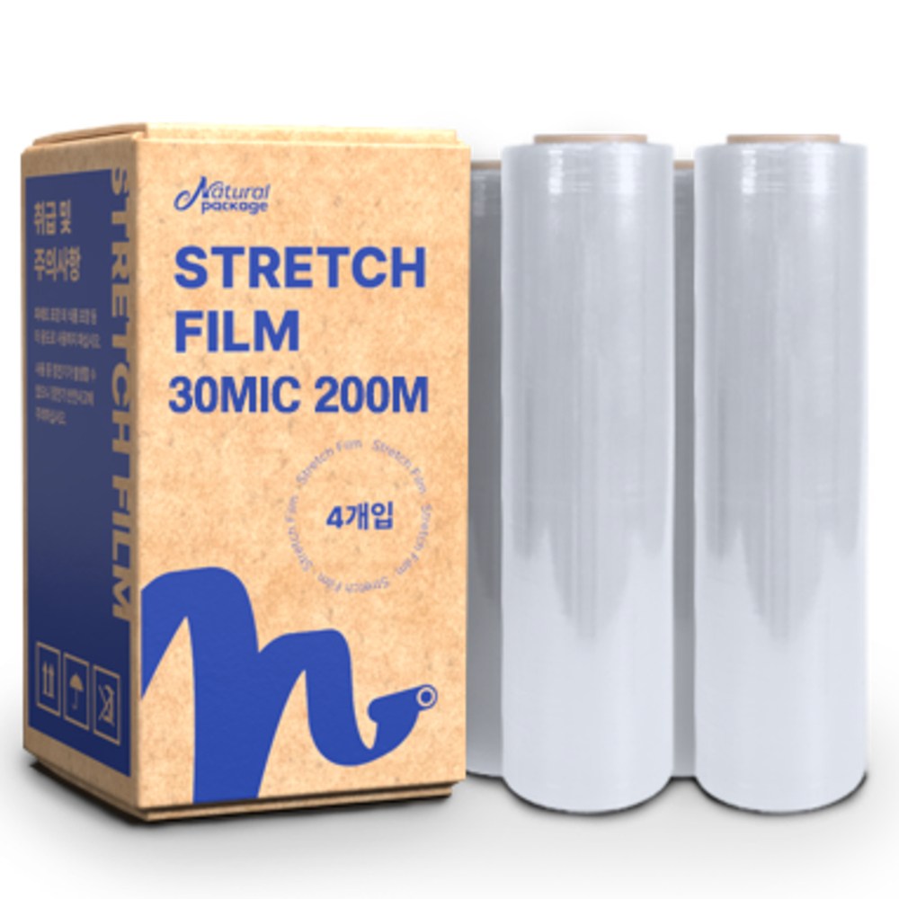 내츄럴패키지 스트레치필름 30mic 500mm 200m 공업용랩 포장랩 국내공장제조, 4개입 53,100원