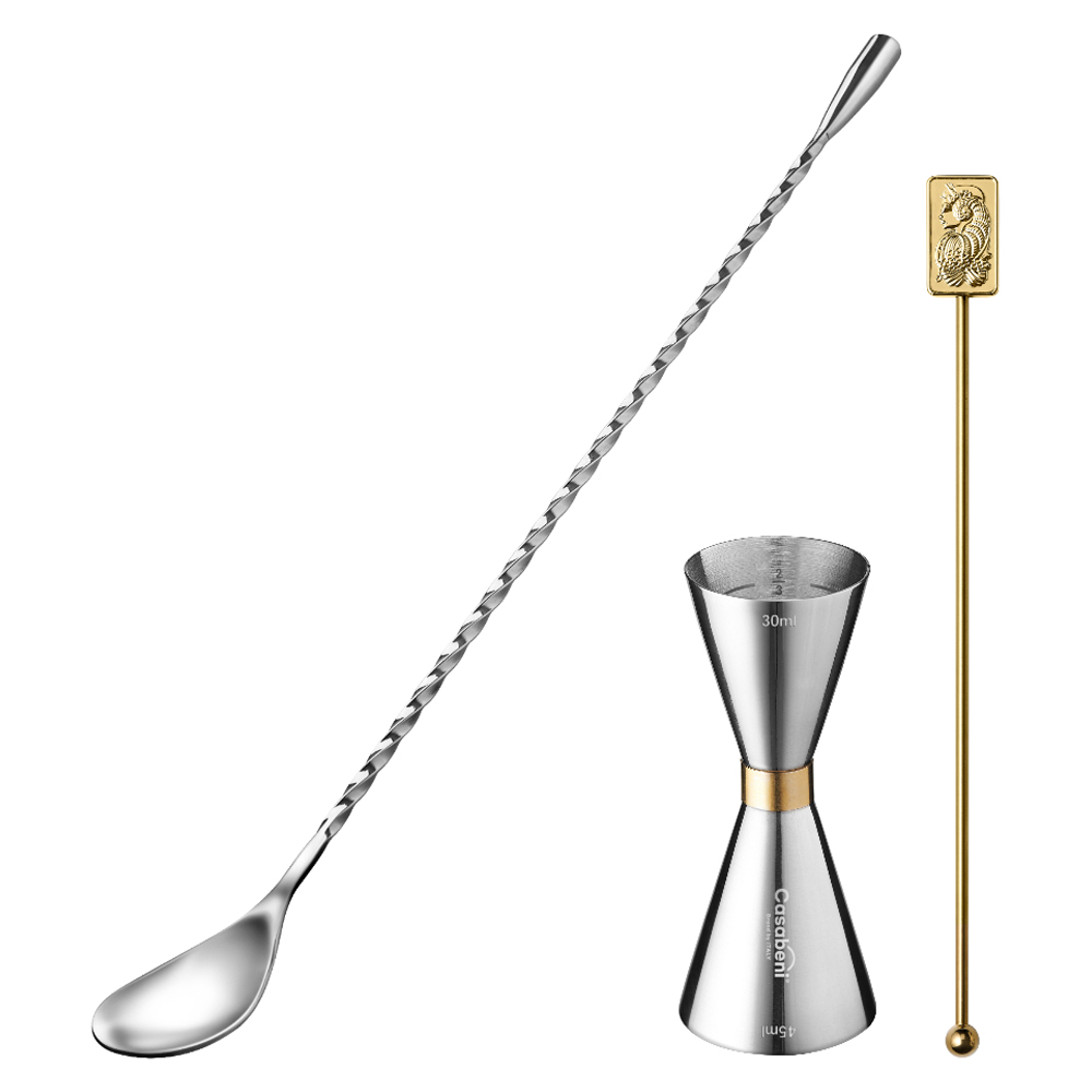 까사베니 홈텐딩 칵테일 하이볼 골드링 계량지거 30ml / 45ml + 바스푼 30cm + 머들러 골드 사각 세트 22,150원