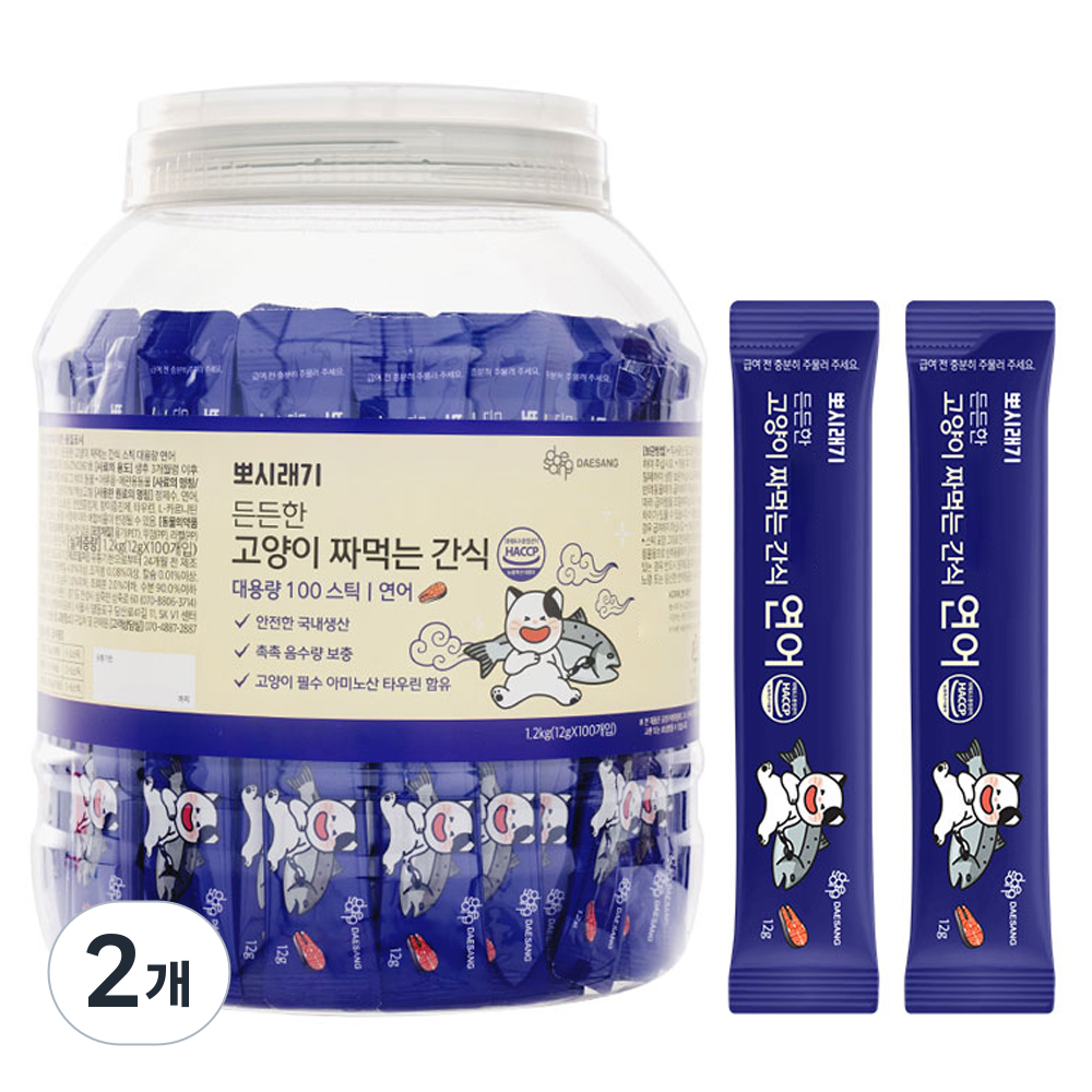 뽀시래기 든든한 고양이 짜먹는 간식 스틱 대용량, 연어, 1.2kg, 2개 68,200원