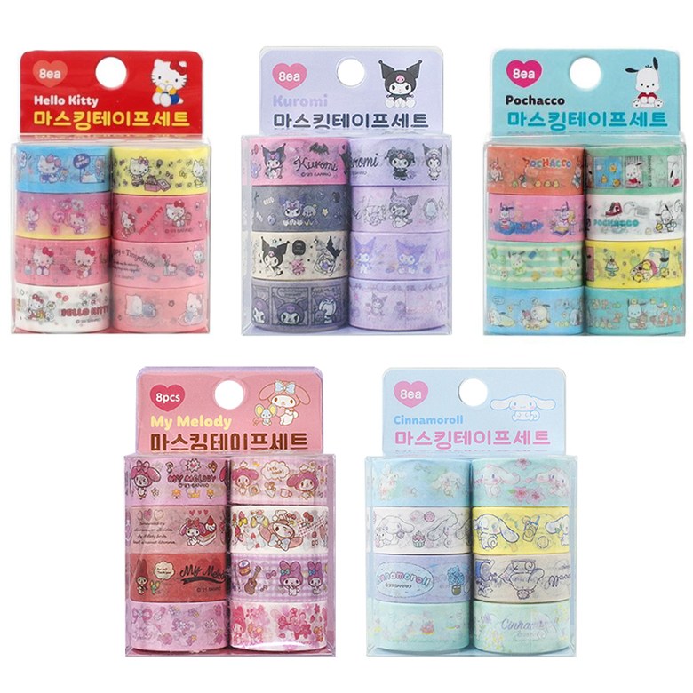 산리오 캐릭터 마스킹 테이프 8P세트 X 5종 (시나모롤, 쿠로미, 마이멜로디, 포차코, 헬로키티) 16,750원