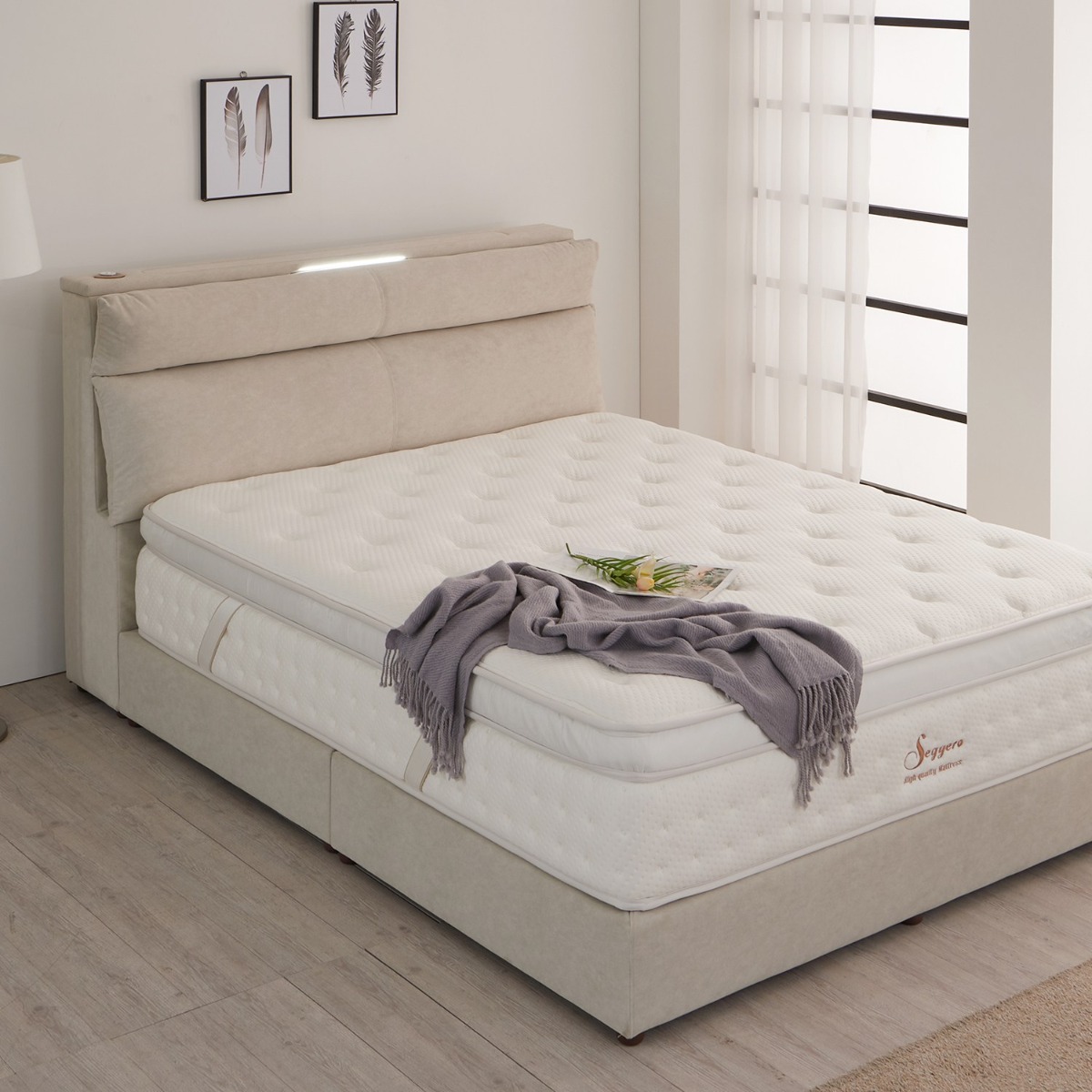 세계로가구 노르디 LED조명 갤럭시 패브릭 침대 프레임 SS Q K + 하이퍼슬립 독립스프링 매트리스 (매트커버+베개 증정) (HMS25N) 1,014,000원