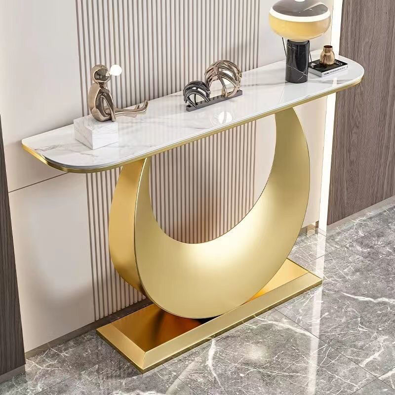 남쪽나무 복도콘솔 폭좁은테이블 미니 현관 콘솔 철제 장식장, 기둥 금색+흰색 329,000원