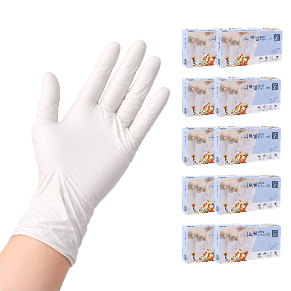 명진 튼튼한 니트릴 다용도 일회용장갑 100매 10개입, 1박스, S, 화이트 56,240원