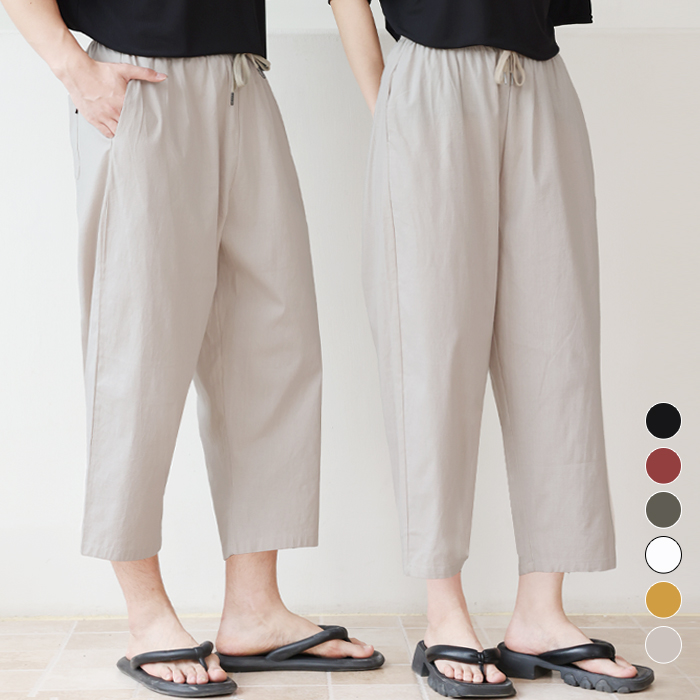텐클로 남녀공용 빅사이즈(26-46인치까지) 배기 린넨 스판 밴딩 바지 TC-408, 현재가 24,800원