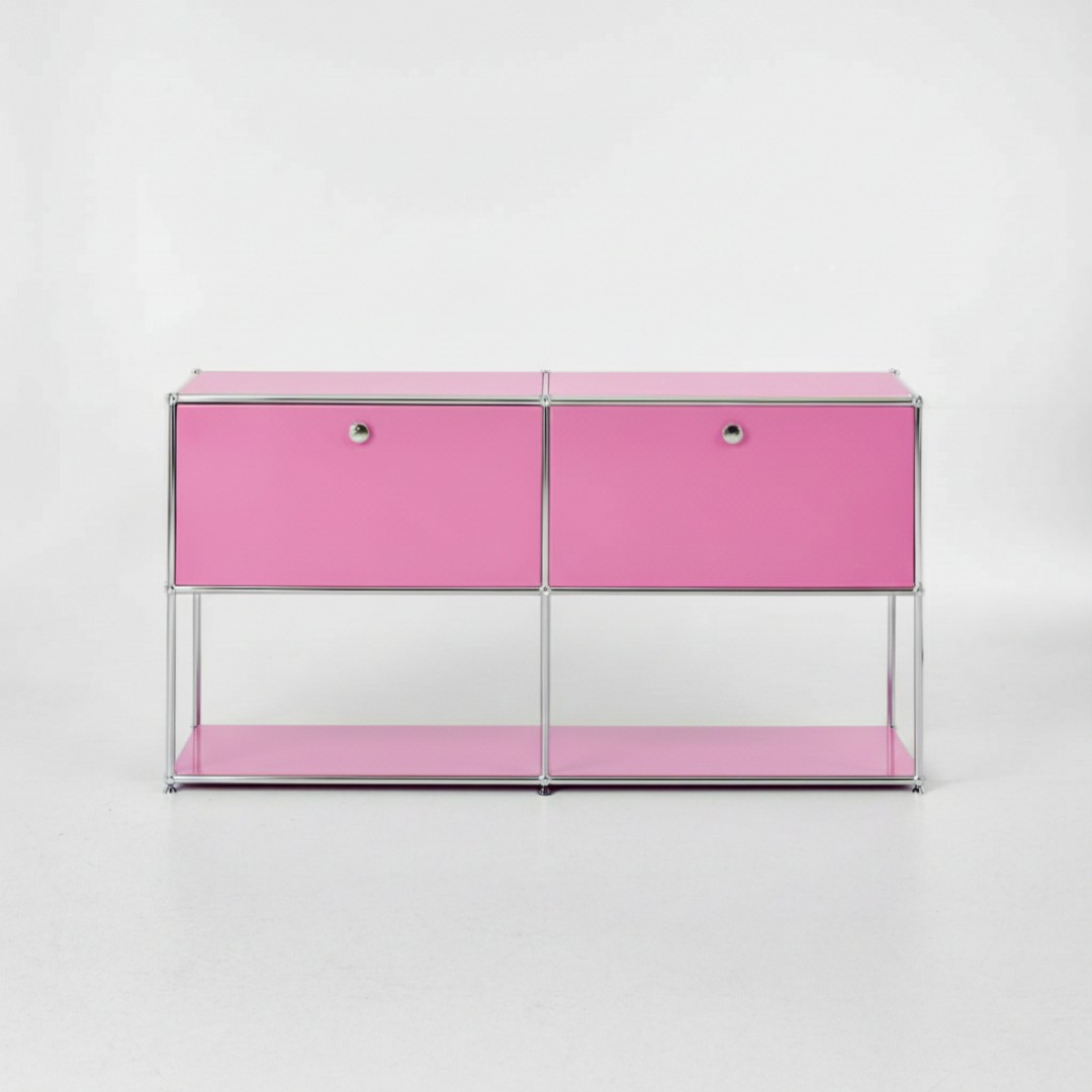 미드퍼 리버스 더블2단 철제 미드센츄리 모듈 오픈 수납장 1500x400x790, 2단, 핑크 619,000원