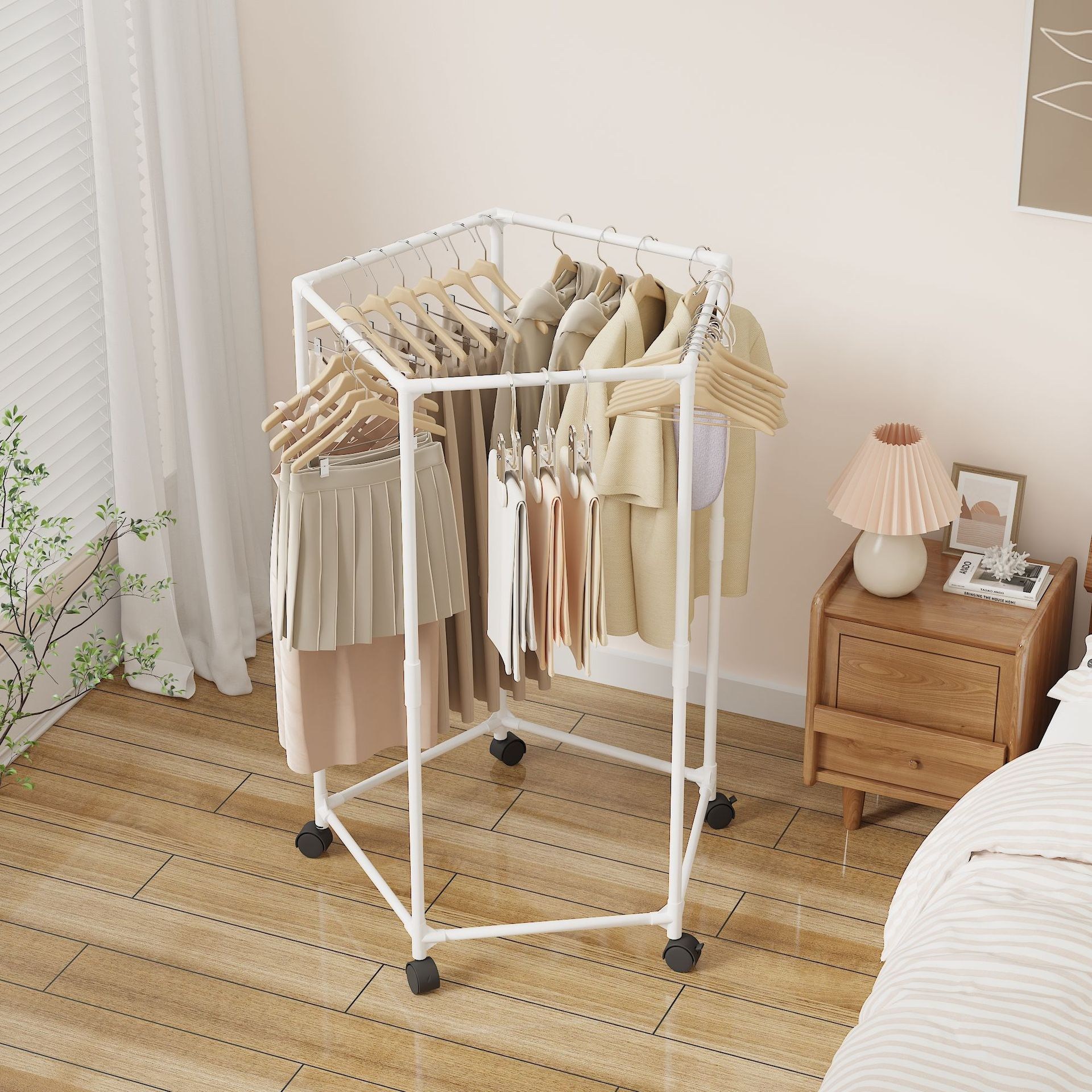 YAPOGI 가정용 360도 회전 이동식 건조대 프리미엄 옷걸이 다용도 수납 선반, 흰색 10,900원