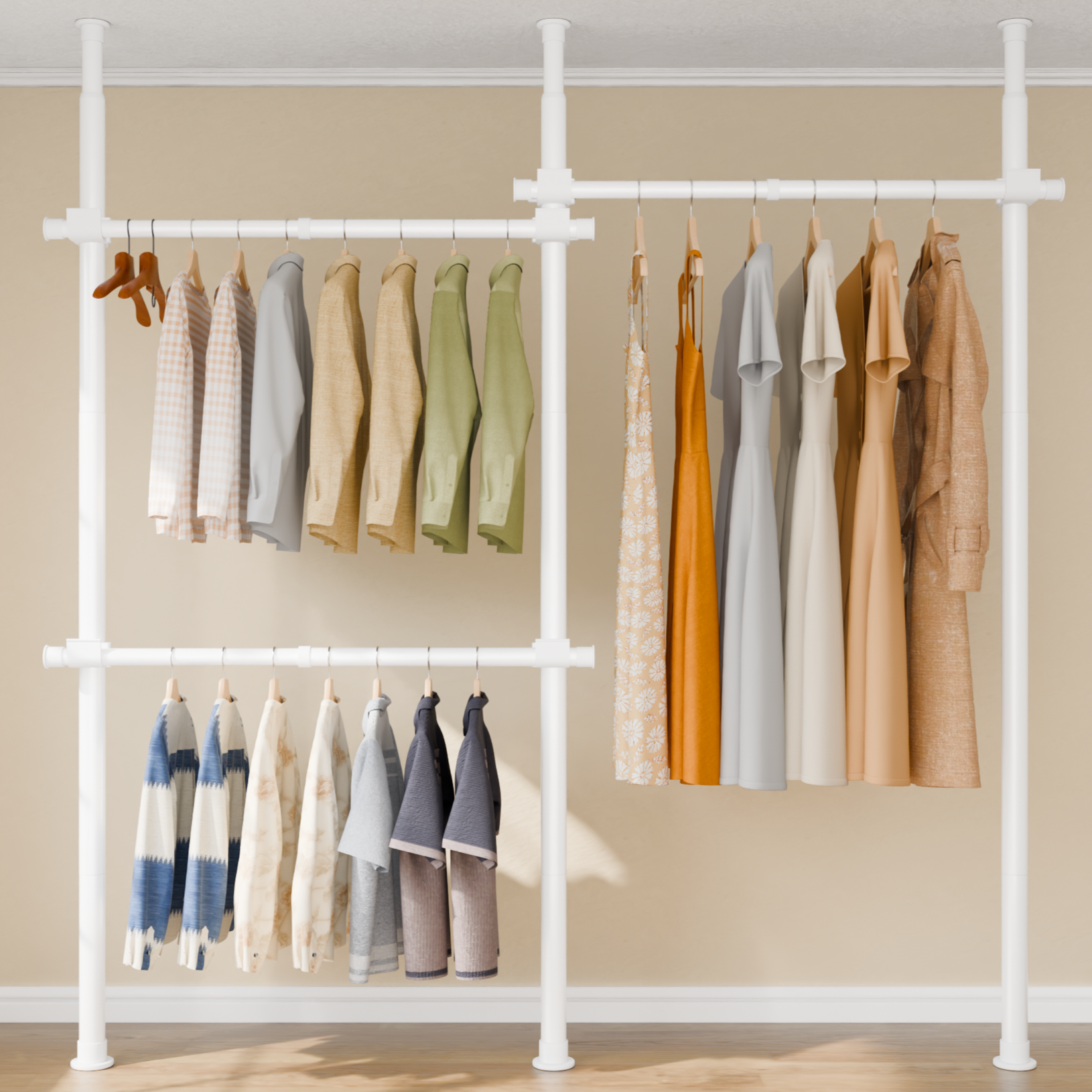 [국내브랜드]라온리빙 철제 조립식 시스템 행거 3단 32/38파이(mm), 화이트_3단 43,900원