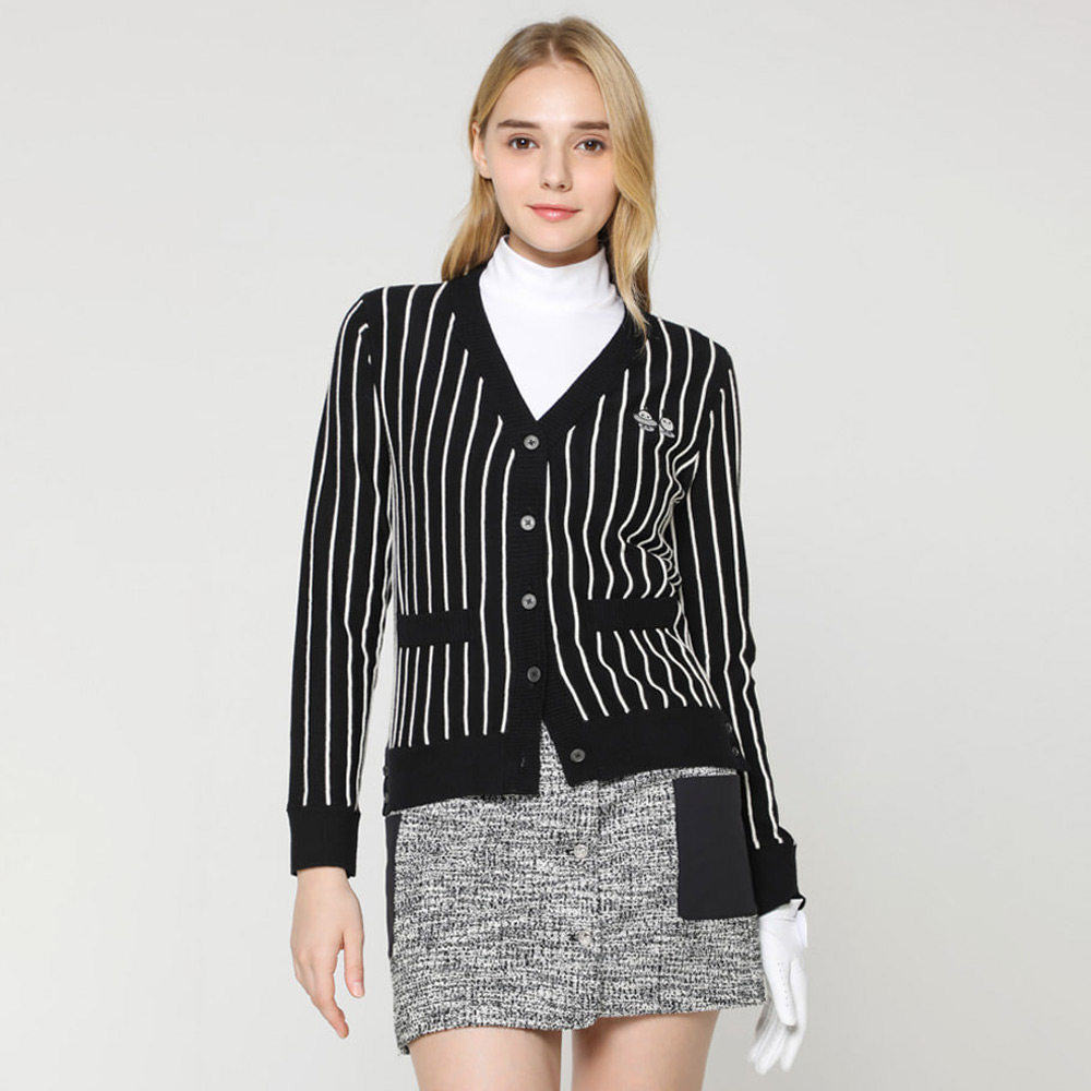 (여성)세로 스트라이프 V넥 풀오픈 가디건_HD3WCD002 31,460원