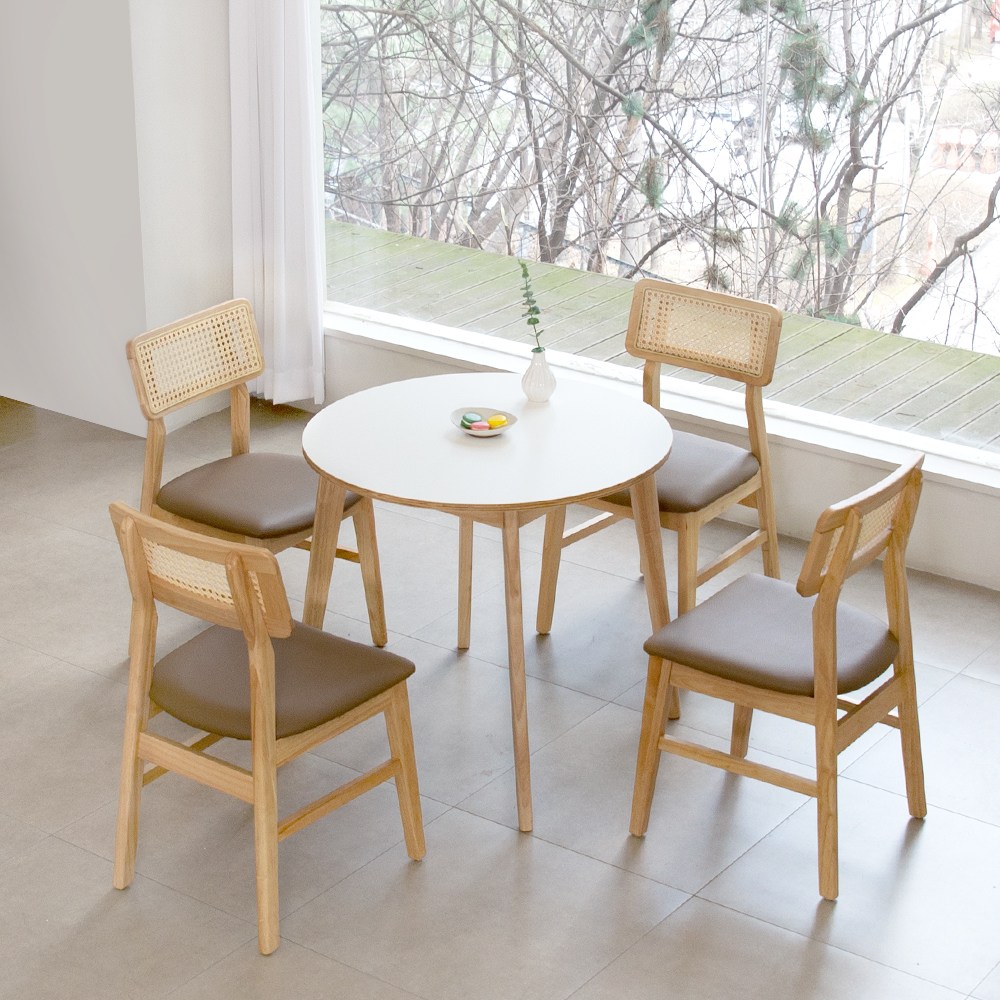 밀키우드 800 원형 핸즈라탄 4인 주방 식탁 세트 356,000원