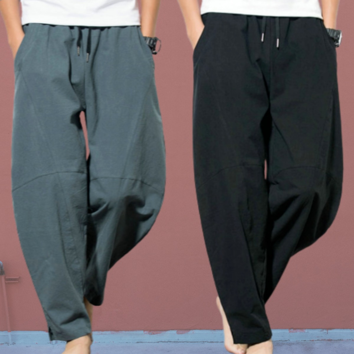 남자 여름 통바지 린넨 배기팬츠 벌룬팬츠 와이드 바지 쿨, 현재가 19,600원