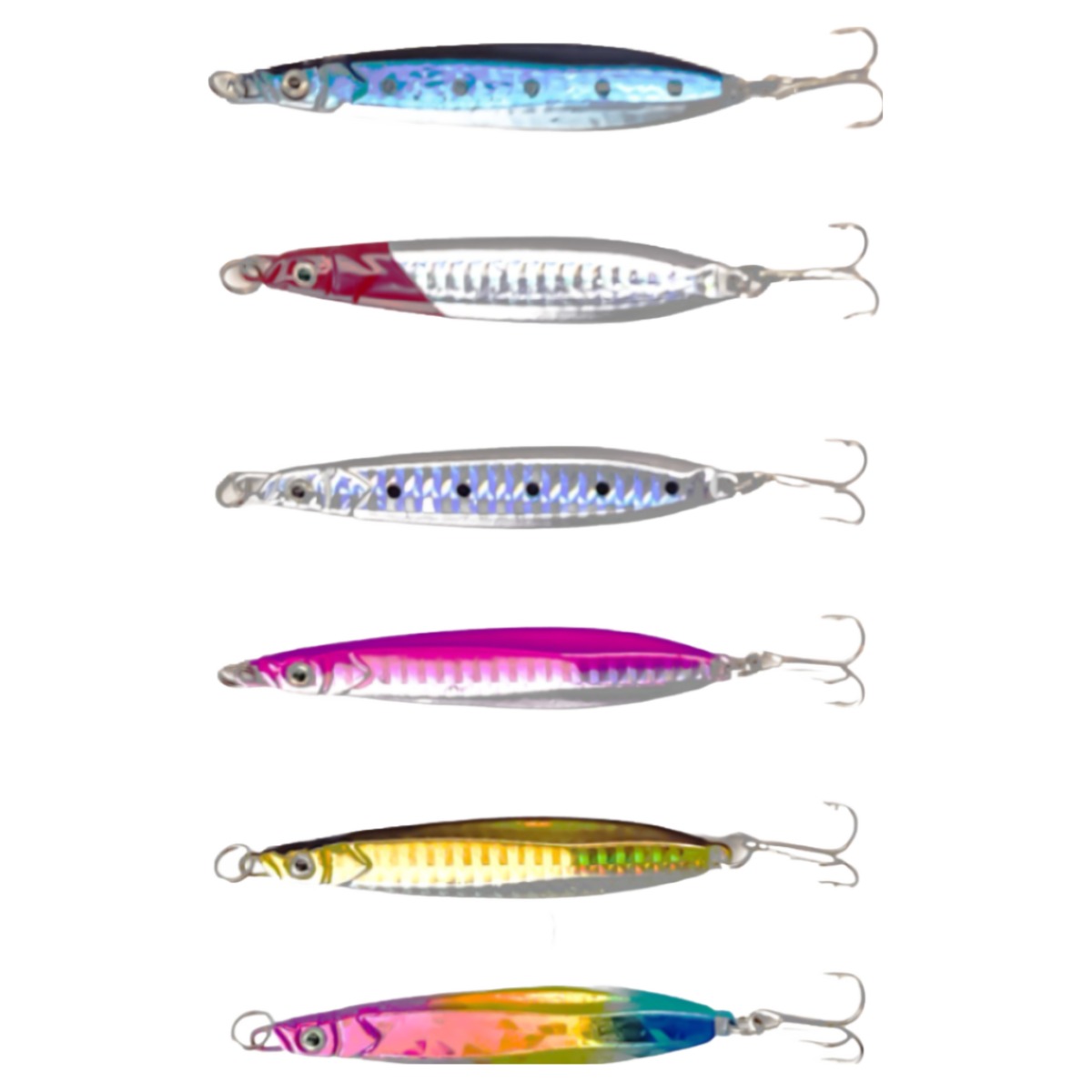 전천후 홀로그램 메탈지그 트레블훅 루어 볼락 농어 삼치 갈치 고등어 산천어 지깅메탈 5g,10g,14g,17g,21g,25g,30g 6개구성 전용보관박스 포함 5,600원