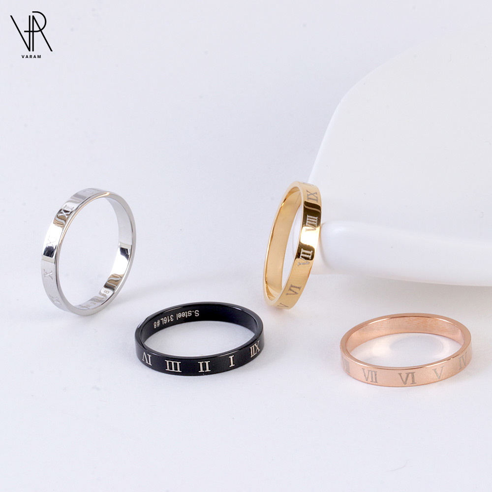 VARAM 써지컬316L스틸 3mm 얇은 레이어드 로마숫자반지 9,900원
