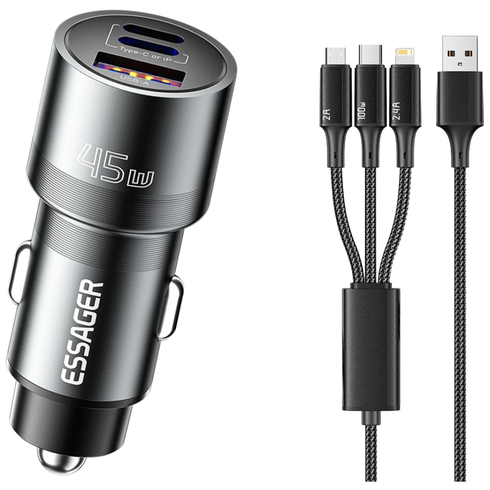 Essager 45W 3포트 듀얼 C타입+USB A타입 차량용 시거잭 자동차 고속 충전기 3-1 100W C타입 고속 충전 케이블 보함 11,200원