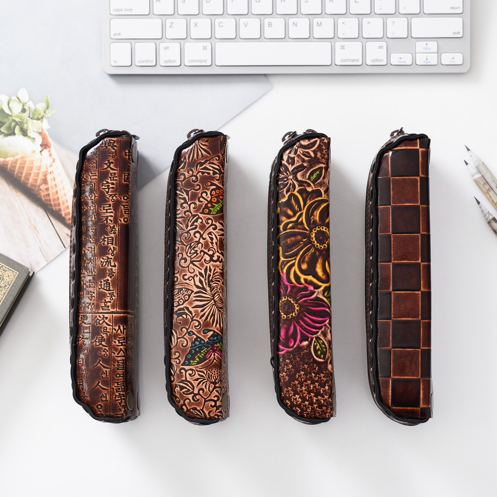 핸드메이드 천연소가죽 필통 (4가지무늬) 파우치형 학생필통 팬슬케이스 37,900원