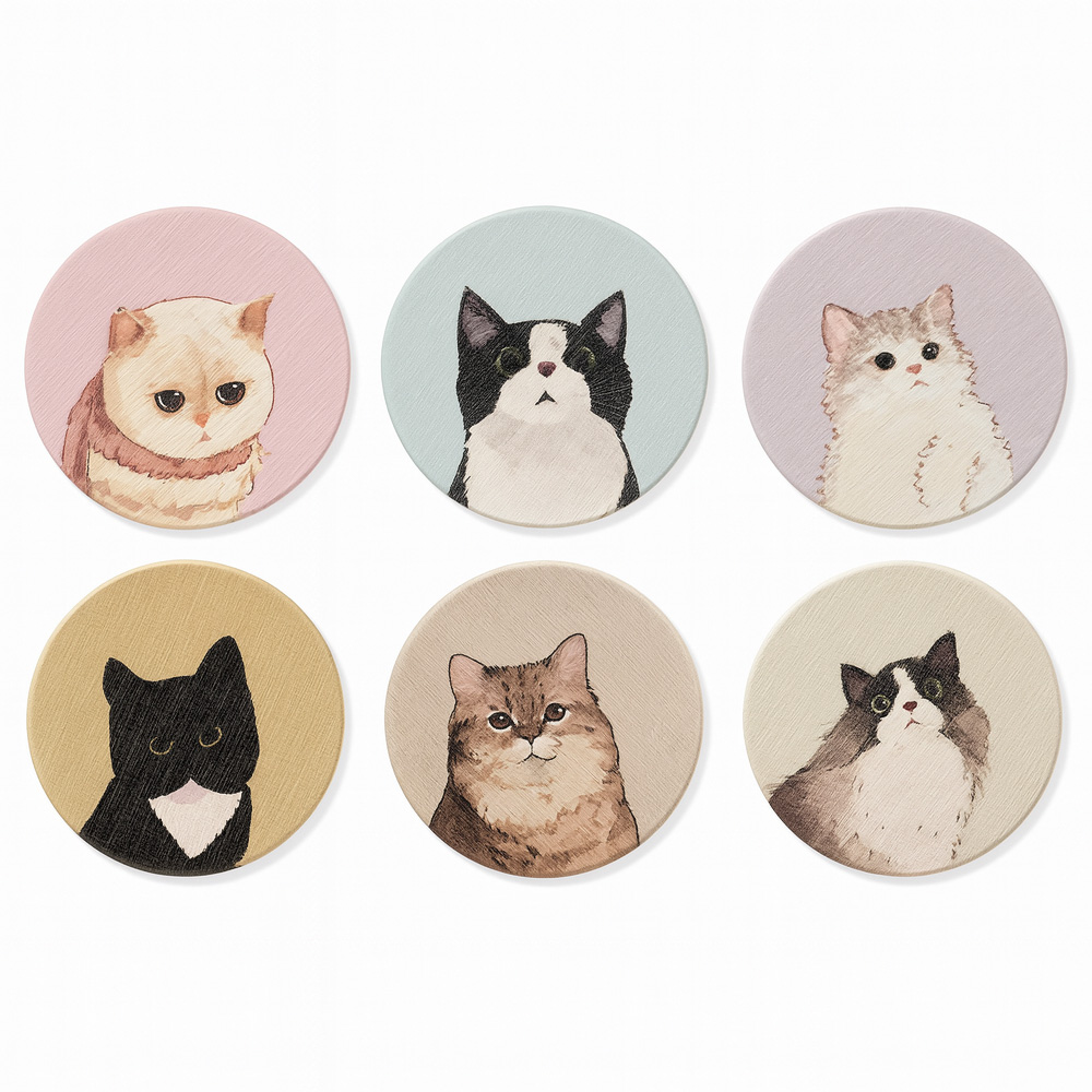 아자소 냥이 티코스터 규조토 컵받침 6p 세트 13,900원