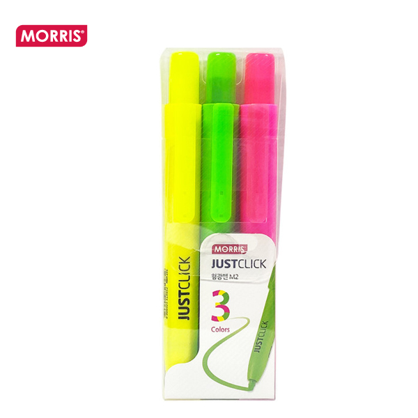 모리스 저스트클릭 노크식 형광펜 M2 3색세트 6,700원