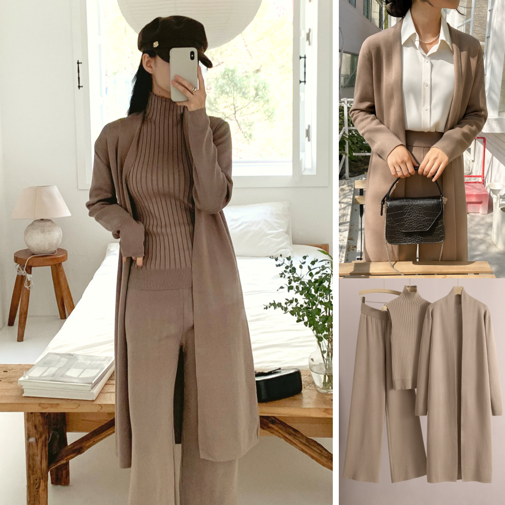 낭만고양이 간절기 니트가디건 정장세트 니트가디건세트 롱가디건 니트바지 빅사이즈, 현재가 34,900원