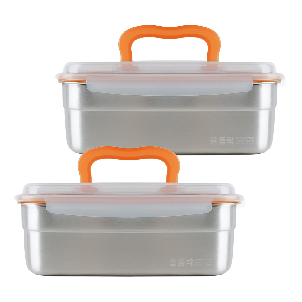 올품락 원쁠템 퓨레씰 스텐 밀폐용기 손잡이 김치통 오렌지, 2개, 2.4L 45,200원