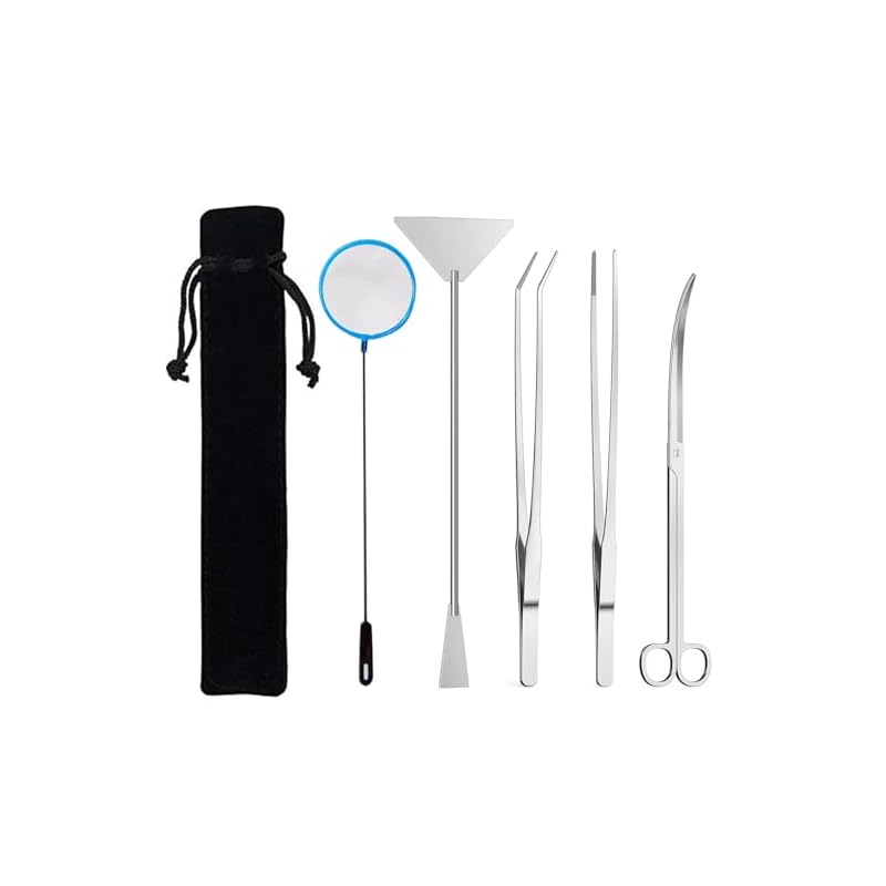 YFFSFDC 수초 트리밍 수조 청소 수조 세트 5종 세트 피쉬넷 핀셋 가위 샌드 플래터 스테인레스 스틸 실용 편리 다기능 어항관리 수족관용 수납 가방 포함 (실버-5 종 세트) 25,100원
