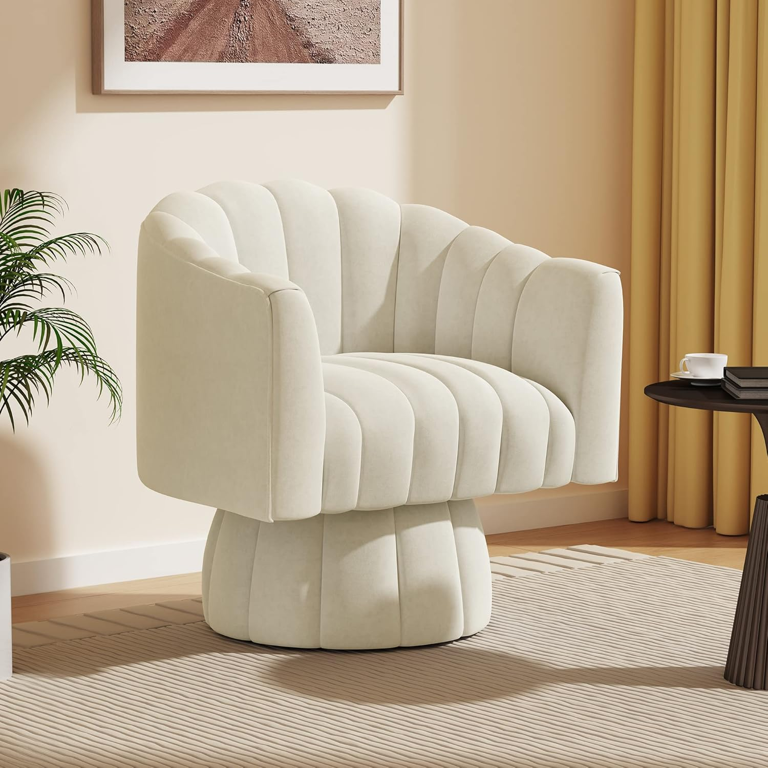 미드센추리 360도 회전 커들 배럴 액센트 소파 의자 넓은 쿠션의 원형 암체어 푹신한 벨벳 패브릭 거실 침실 사무실 대기실용, 베이지, 1개 169,980원