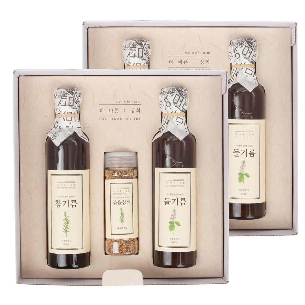 [ 고급선물세트 ] 더바른상회 프리미엄 2호 선물세트( 국산 참기름 300ml, 국산 들기름 300ml, 국산 볶음 참깨 70g ), 2개, 300ml 126,000원