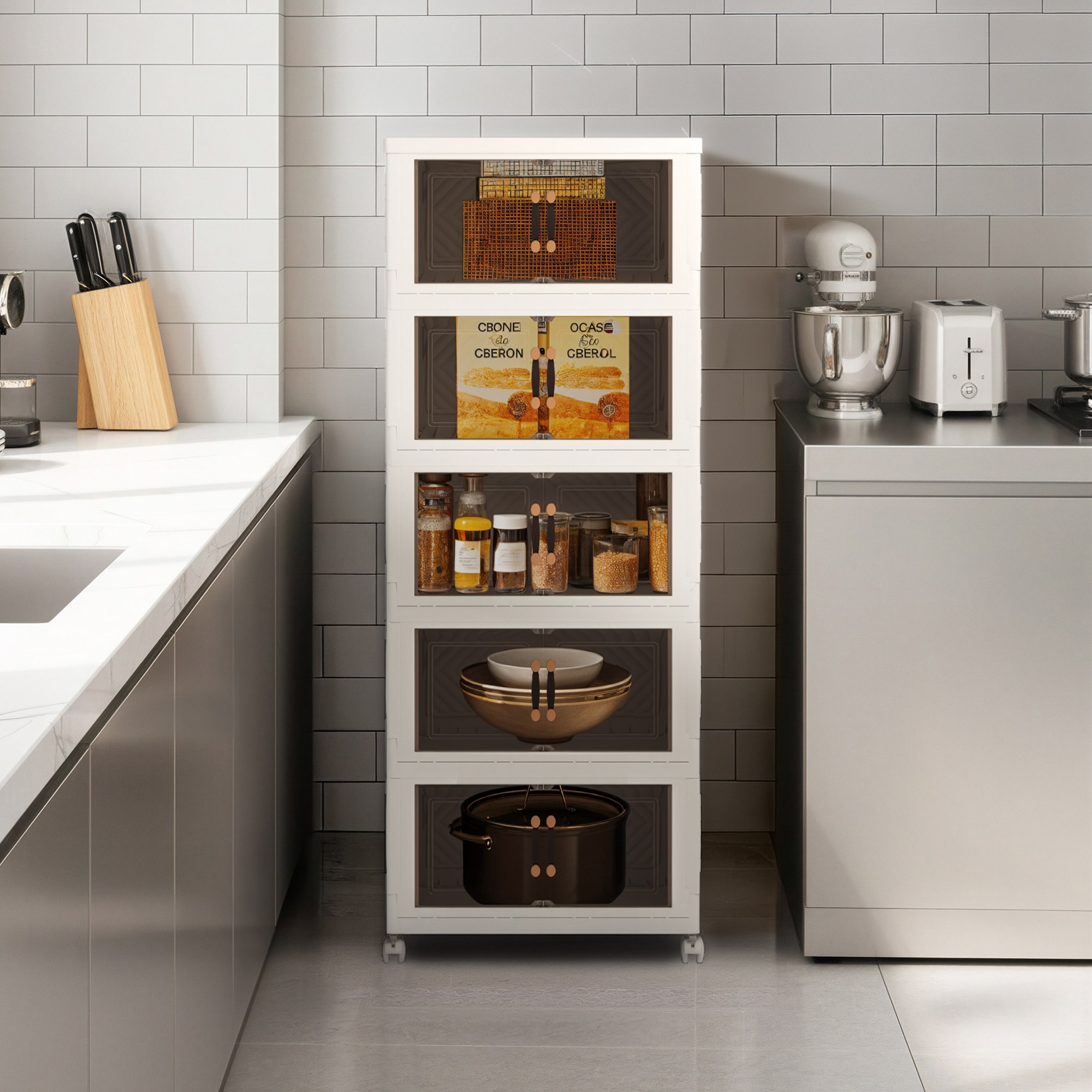 솔리드랙 폴딩 리빙박스 수납장 5단 이동식 가정용 다용도 정리함 61,300원