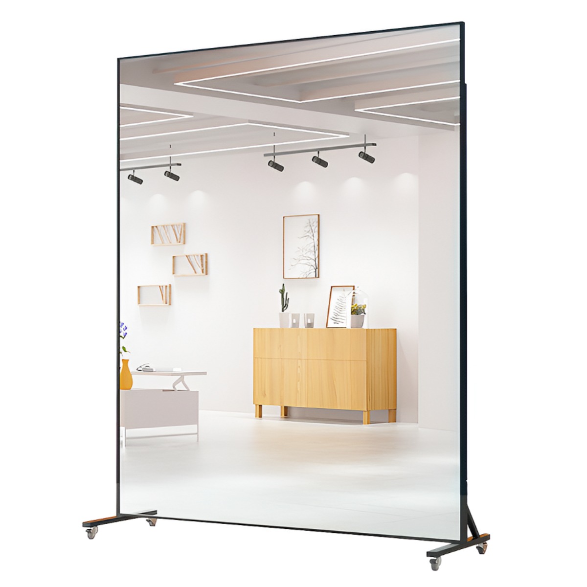 데일리유즈 이동식 대형 전신거울 스탠드거울 댄스 요가 홈트 바퀴달린 거울, 블랙, 현재가 160,000원