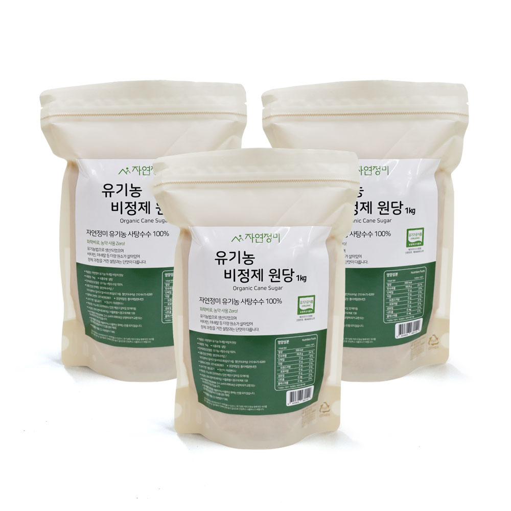 자연정미 유기농 비정제 원당 설탕, 3개, 1kg 23,900원