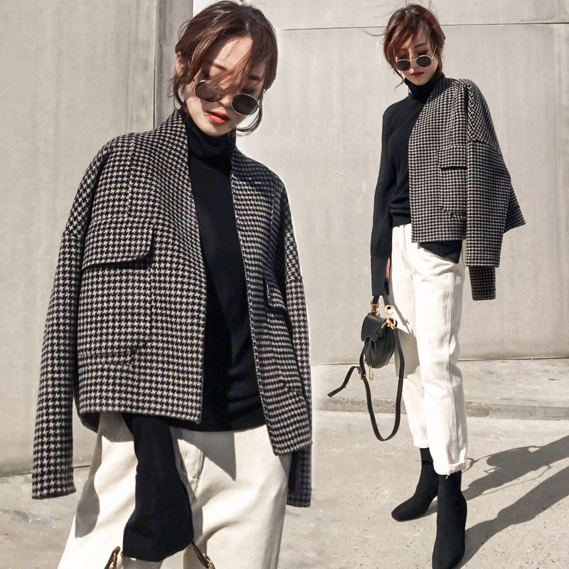 루스리더 여성 데일리 잔체크무늬 모직자켓 E46 42,000원