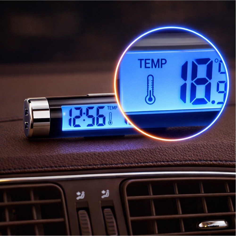 디지털 LCD 시계 온도표시 시간표시 차량용 블루라이트 차량용 시계 송풍구 대시보드, 1개, 블랙+블루 14,900원