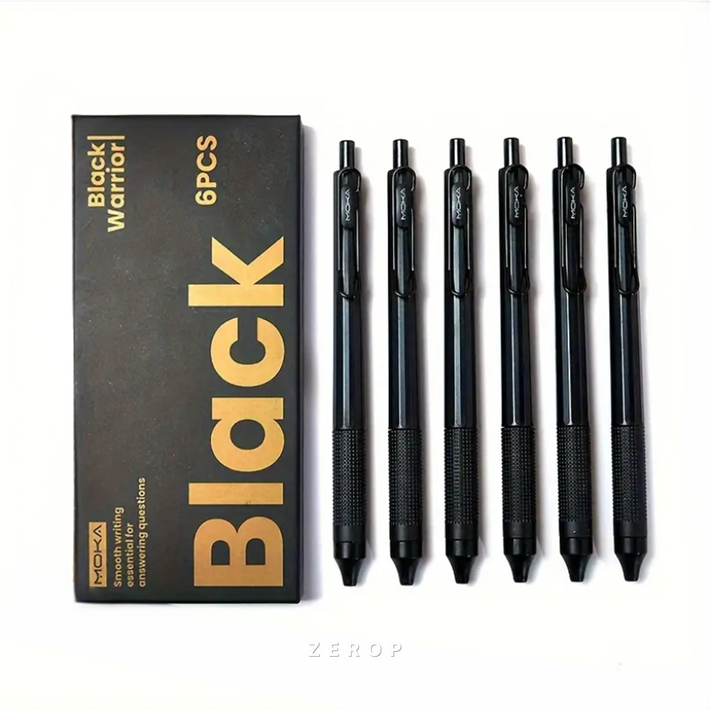 제롭 번지지 않는 퀵드라이 빨리 마르는 메탈릭 중성 노크식 젤펜 0.5mm 6P, 1세트, 블랙 워리어 9,900원