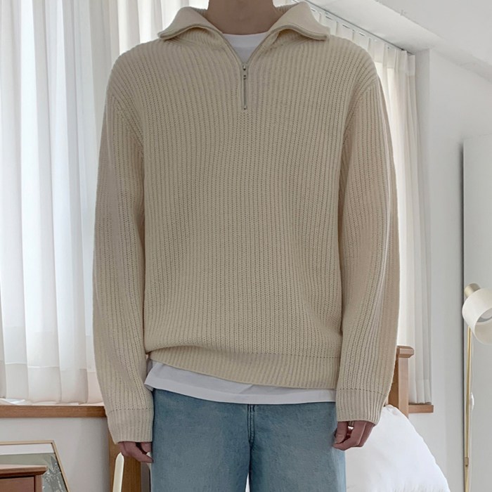 남녀공용 고급 워셔블 프리미엄 베이직 오버핏 하찌 반집업 카라 니트 [1825] 18,900원