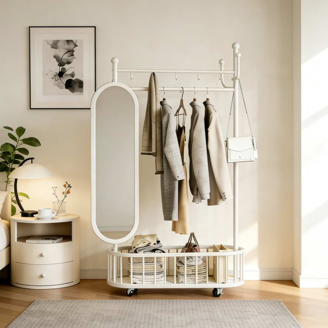 GOOD MOMENT 이동식 튼튼한 스탠드 조립식 거울 옷걸이 행거, 2단, 화이트 95,500원