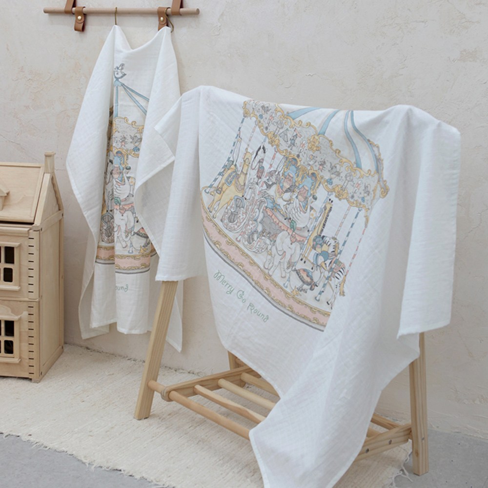 파스텔 회전목마 블랭킷 실내담요 아기담요 신생아담요 출산선물 아기선물 코튼100 고급담요 49,900원