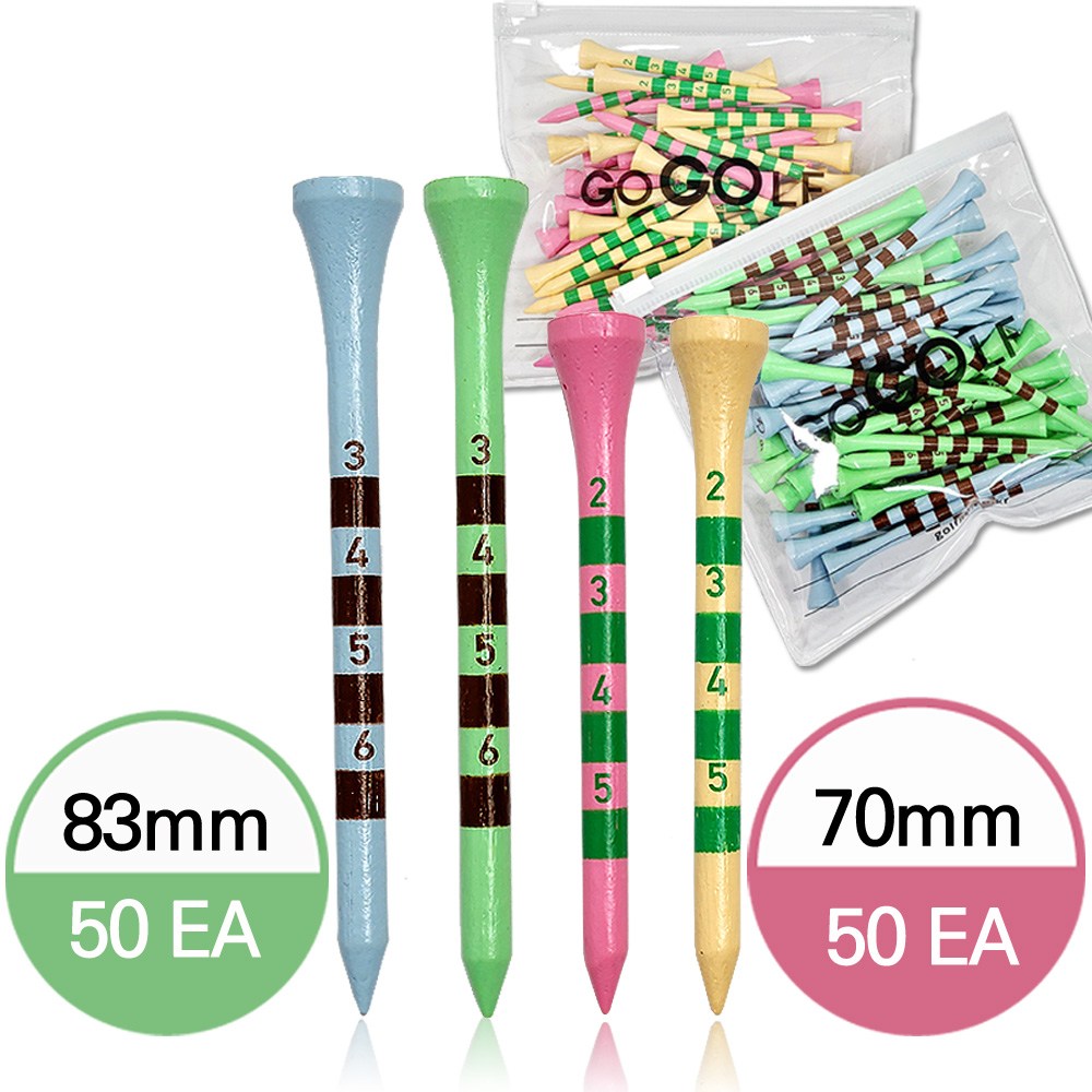 대나무 골프티 높이조절 눈금롱티 대용량포장 50개 한세트 / 숫자표시 골프티꽂이 골프용품, 민트+스카이 83mm 6,500원