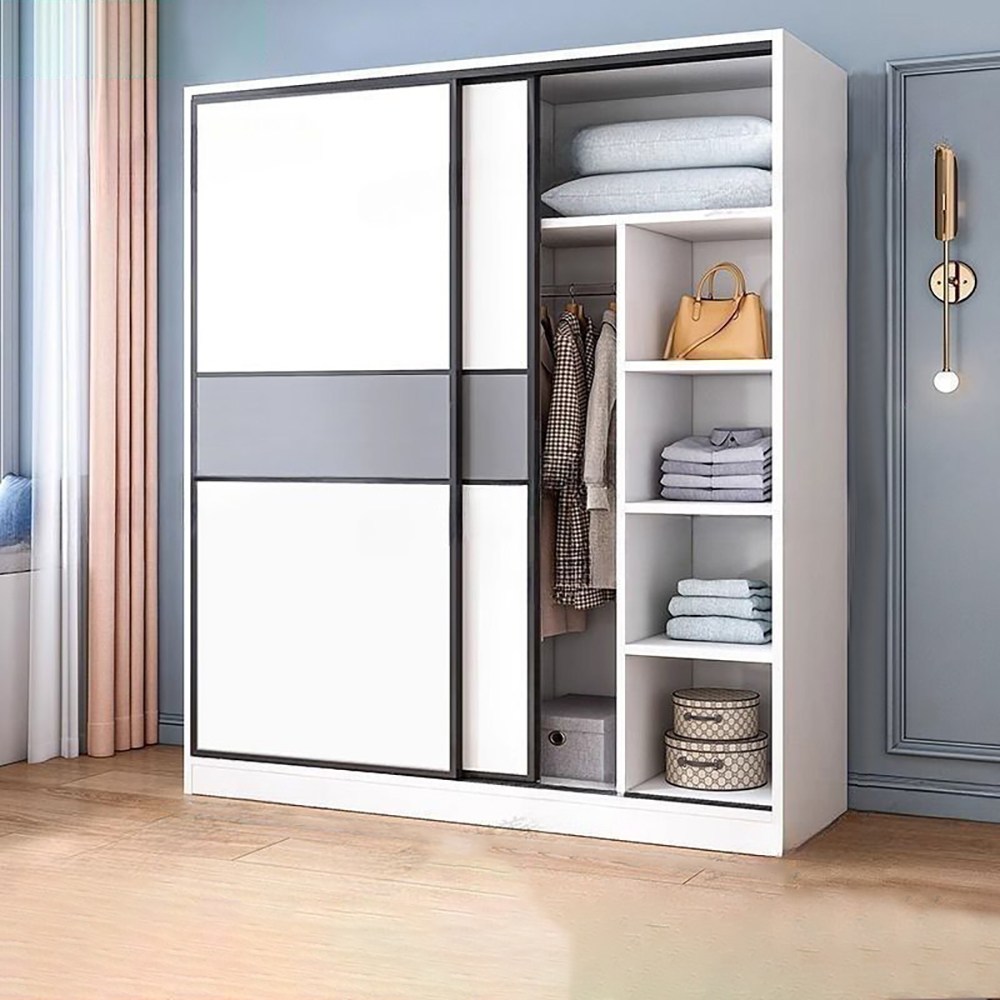 슬라이딩 조립식 미닫이 장농 안방 드레스룸 옷장 수납장 학생 가정용, 흰색+회색 330,000원