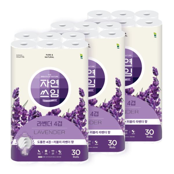 자연쓰임 라벤더 4겹 30롤 3팩 (총 90롤) 71,100원
