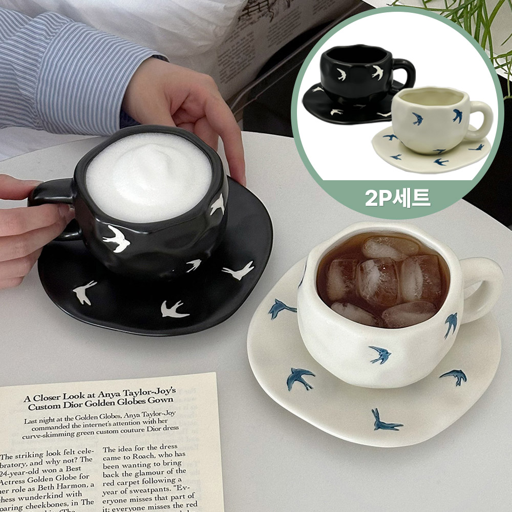 이이공브이샵 행운의 스왈로 뭉툭 커피 찻잔 도자기머그 39,800원