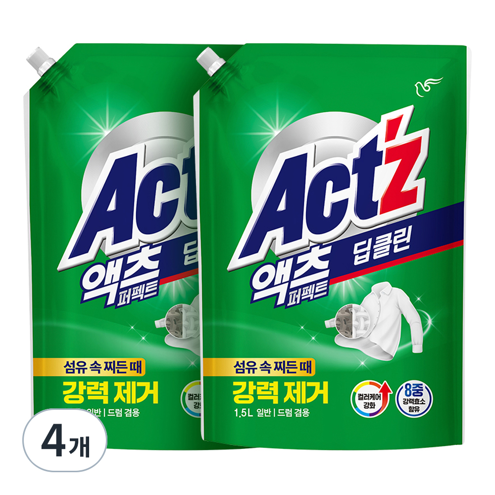 액츠 퍼펙트 딥클린 액상세제 리필, 1.5L, 4개 14,400원