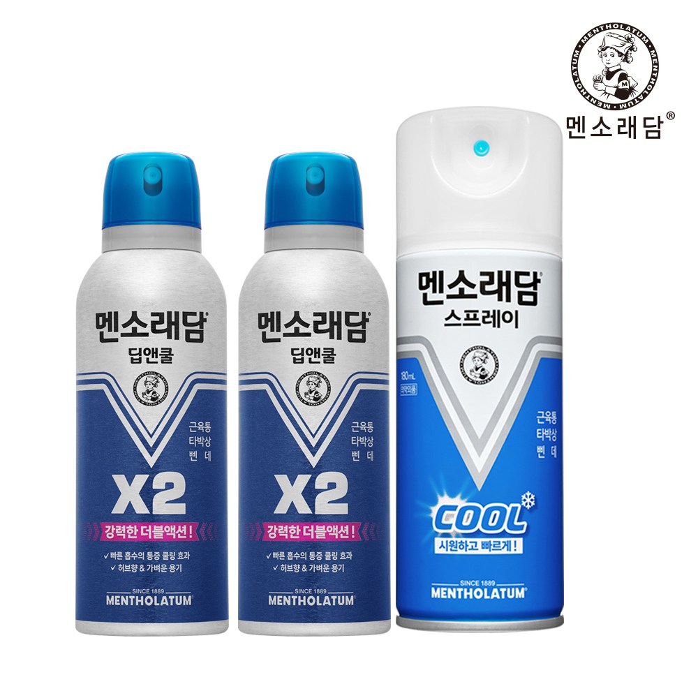 멘소래담 스프레이 파스 ( 쿨타입 180ml / 핫타입 180ml / 딥앤쿨 150ml ) 3개 13,900원