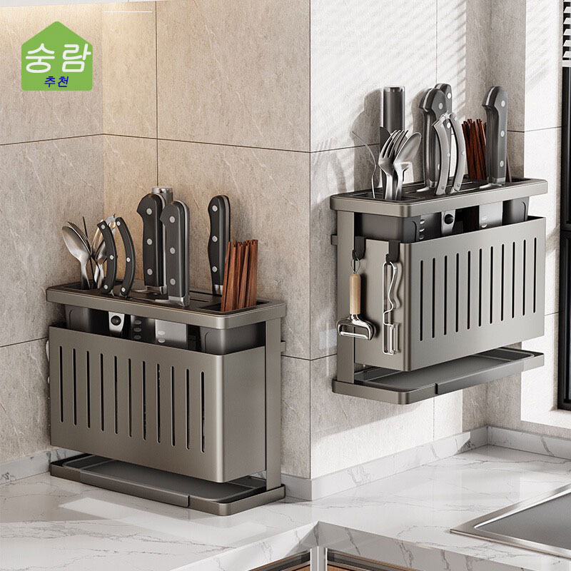 숭람 주방 통풍 물빠짐 칼꽂이 수저 조리도구 정리대 칼거치대 칼블럭 칼보관함, 1개, 그레이 24,800원