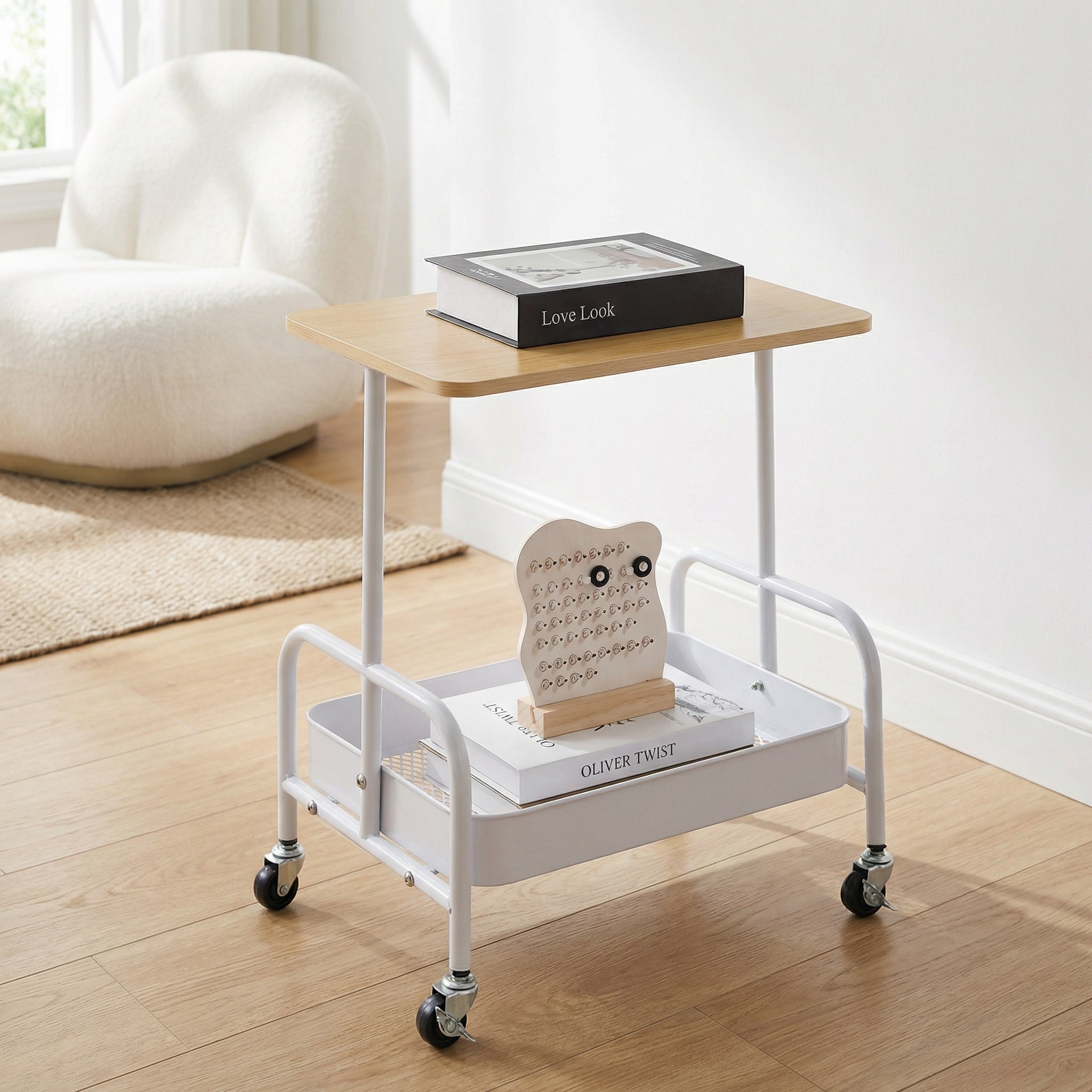 리빙코아 이동식 트롤리 철제 협탁 사이드 테이블 수납 선반 다용도, 화이트 16,900원