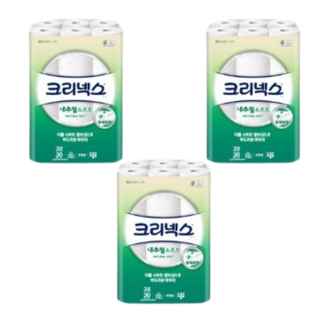 크리넥스 3겹 내추럴 소프트 화장지 30mx30롤 3팩 97,600원