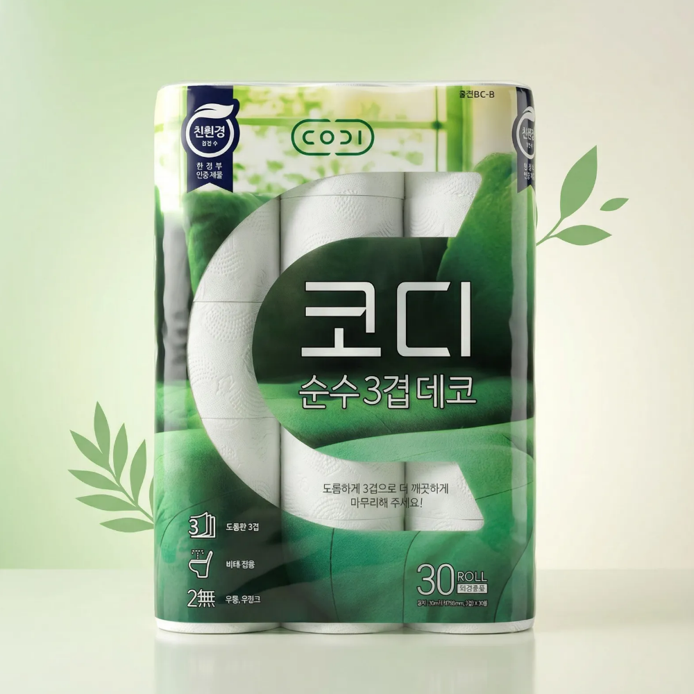 코디 순수 3겹 데코 화장지 30롤 30m 3팩 총 90롤 33,730원