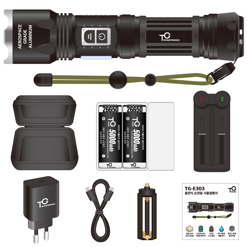 풀세트 XHP360 LED 손전등 충전식 후레쉬 써치 라이트 휴대용 해루질 등산 낚시 자전거 랜턴 서치 후레시, 1개 93,000원