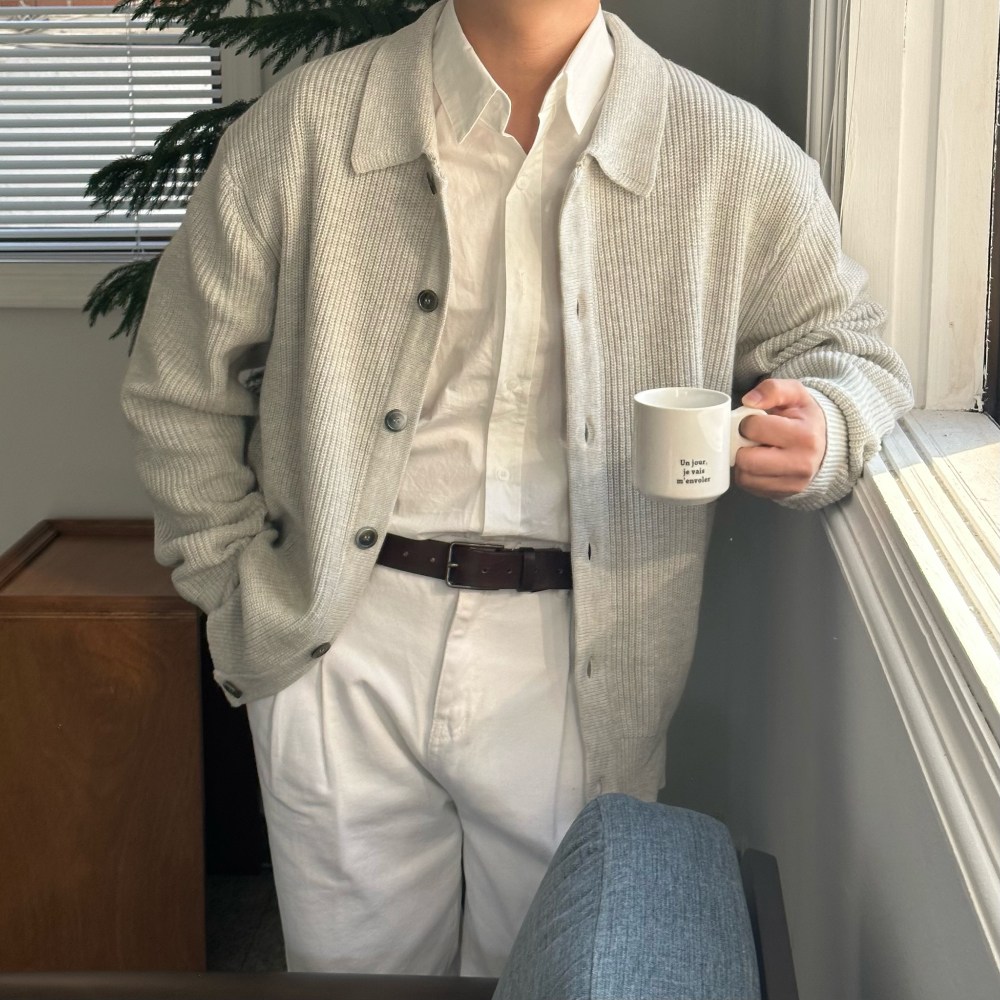 르위 오버핏 니트 가디건 카라 단추 빅사이즈 데이트룩 35,000원