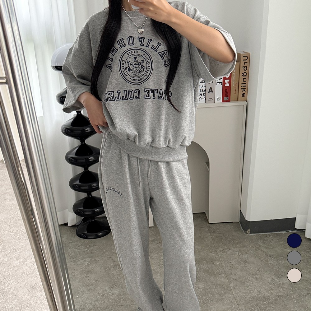 디테일웨어 여성 캘리 반팔 긴바지 트레이닝세트 빅사이즈 상하세트 임부복 홈웨어 밴딩 와이드팬츠 꾸안꾸룩 간절기 운동복 37,800원