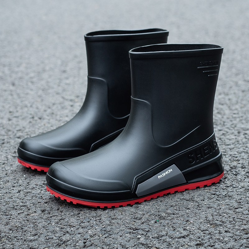 TIMEPURE 독일식 방수 중통 부츠 남성용 미끄럼방지 작업용 고무신 보온 플리스 안감 낚시 라이더 레인부츠 20,900원
