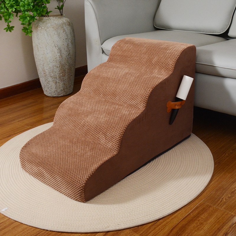 고밀도 스펀지 강아지 계단, 침대 소파 오르내림용, 분리세탁 가능 스웨이드 방지 미끄럼 펫 계단 (견모 제거기 포함), 3단 4단, 1개, 갈색 49,800원