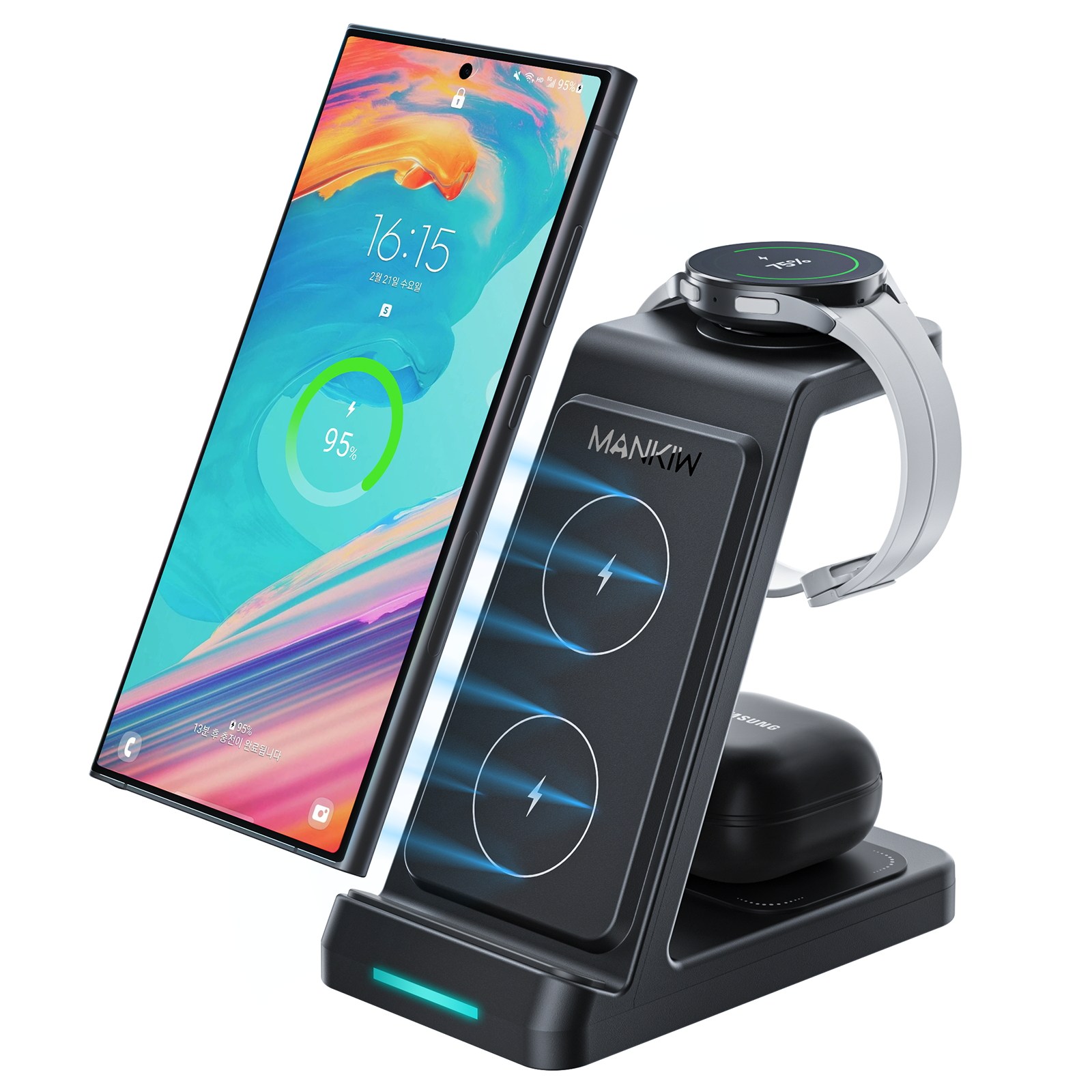 Mankiw맨큐 3in1 무선충전기 갤럭시워치 버즈 호환 고속충전 거치대 19,800원